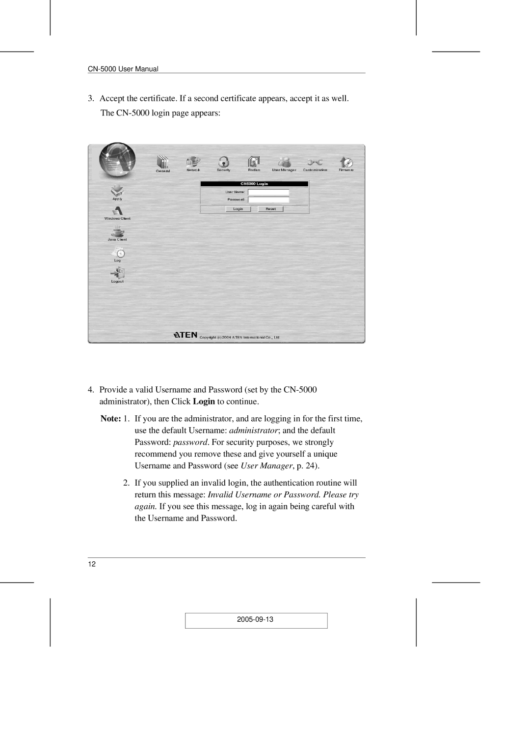 ATEN Technology CN-5000 user manual 2005-09-13 