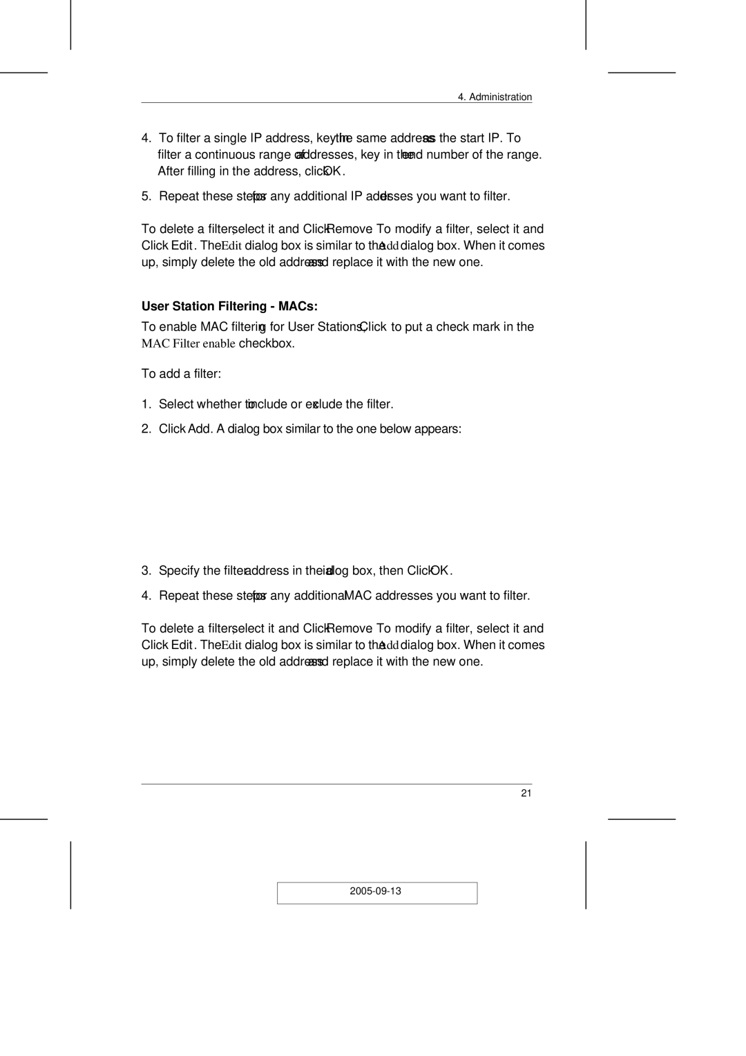 ATEN Technology CN-5000 user manual User Station Filtering MACs 