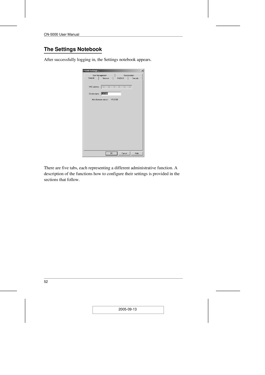 ATEN Technology CN-5000 user manual Settings Notebook 