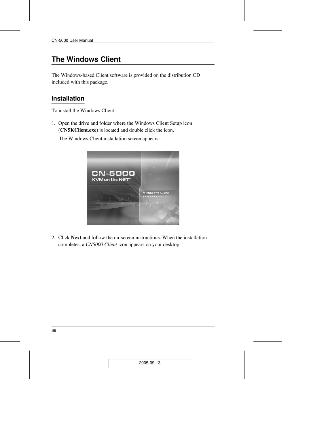ATEN Technology CN-5000 user manual Windows Client, Installation 