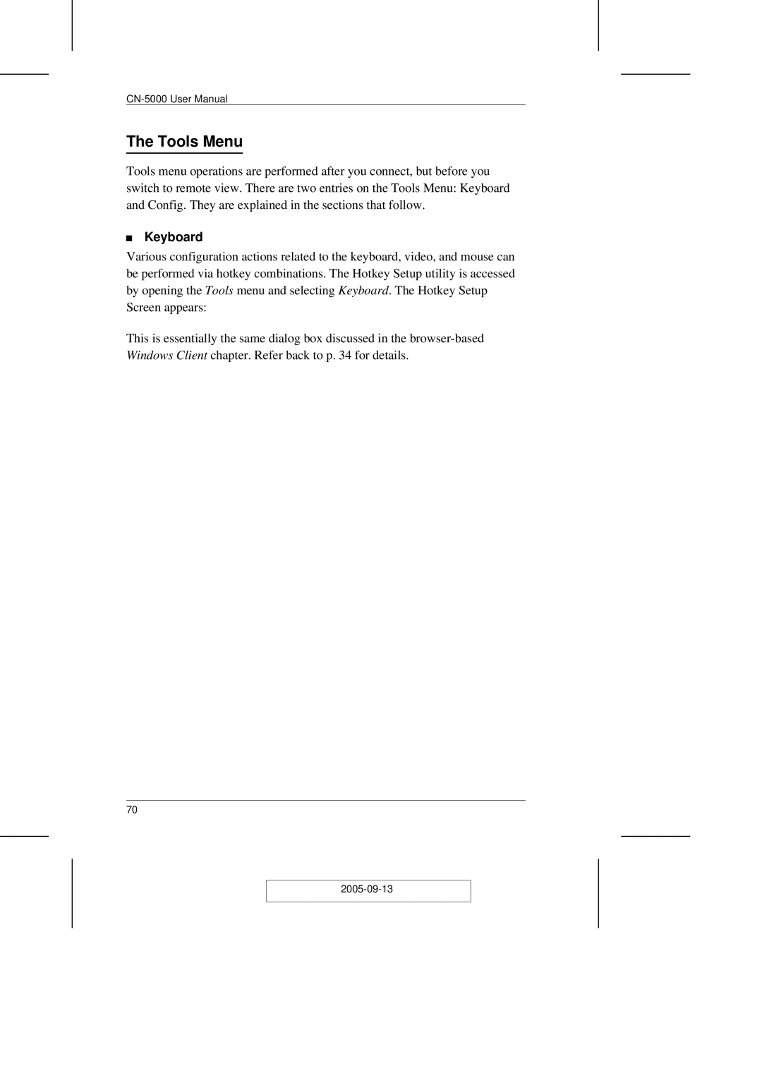 ATEN Technology CN-5000 user manual Tools Menu, Keyboard 