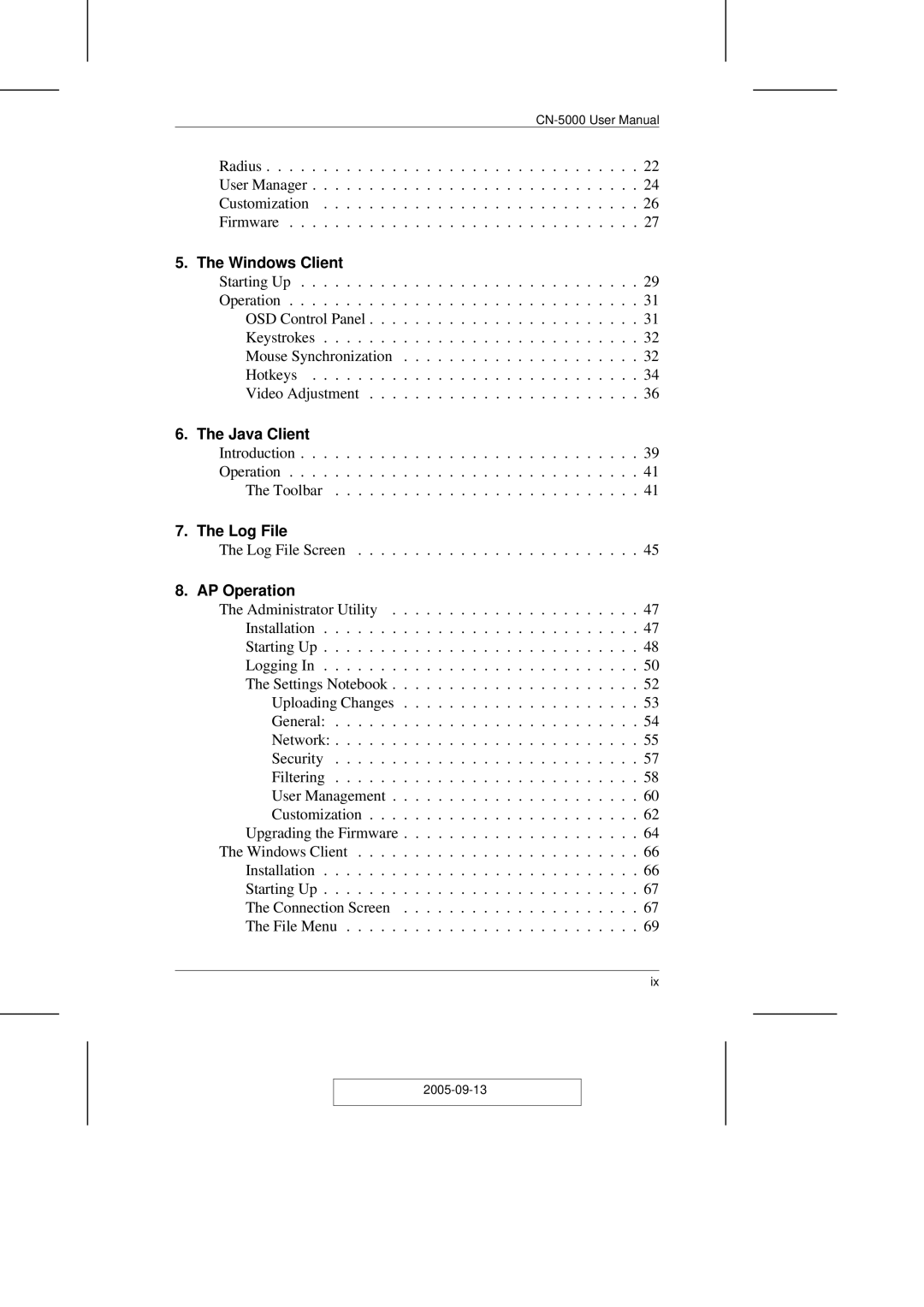 ATEN Technology CN-5000 user manual Windows Client, Java Client, Log File, AP Operation 