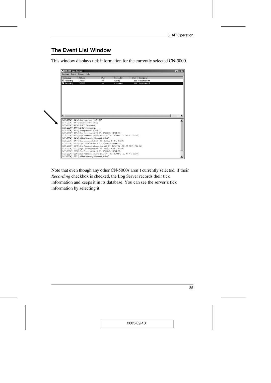 ATEN Technology CN-5000 user manual Event List Window 