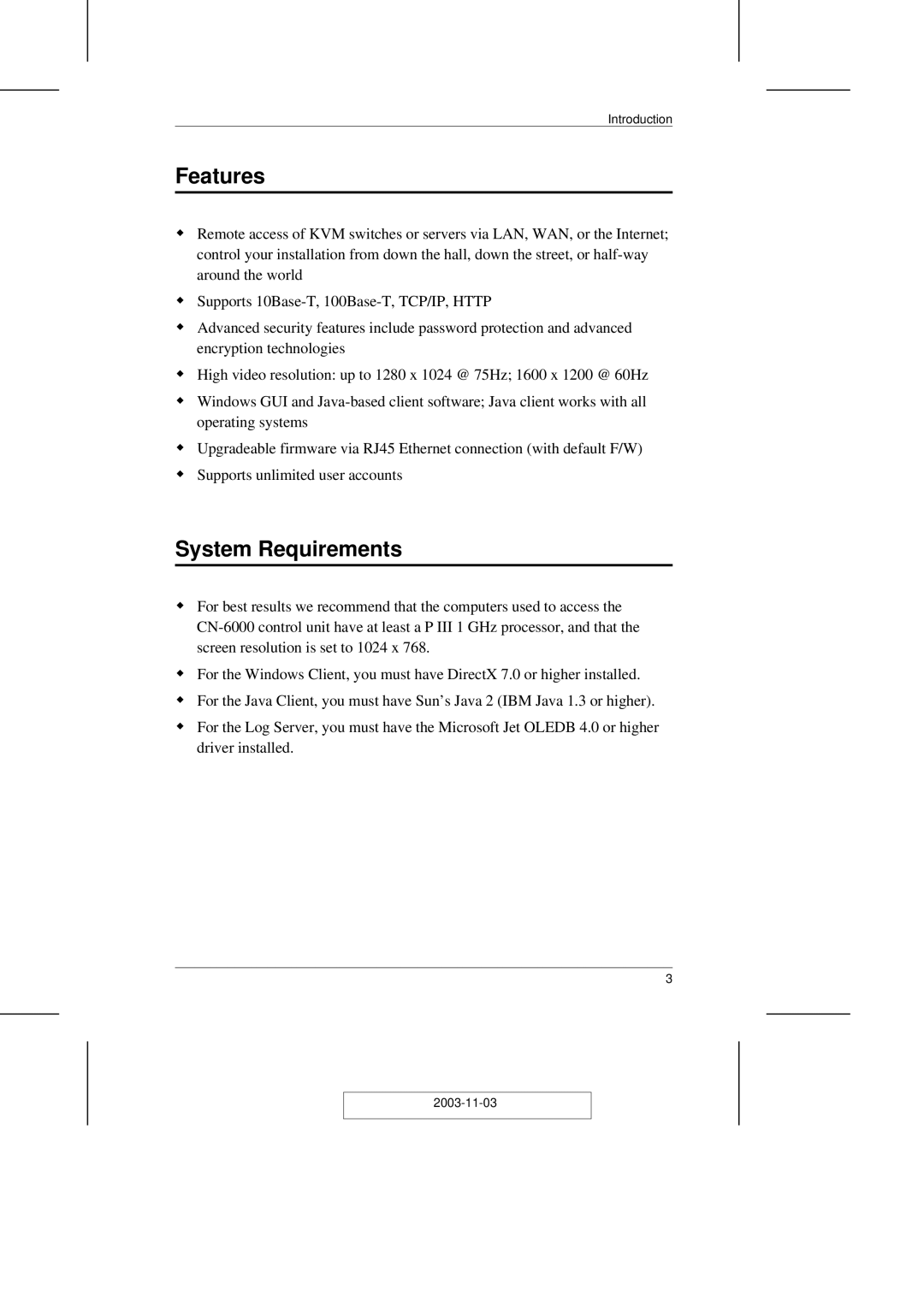 ATEN Technology CN-6000 user manual Features, System Requirements 