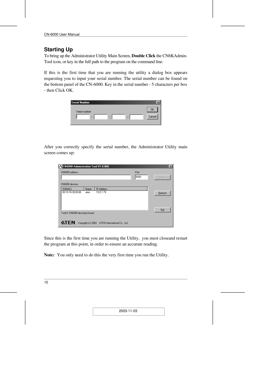 ATEN Technology CN-6000 user manual Starting Up 