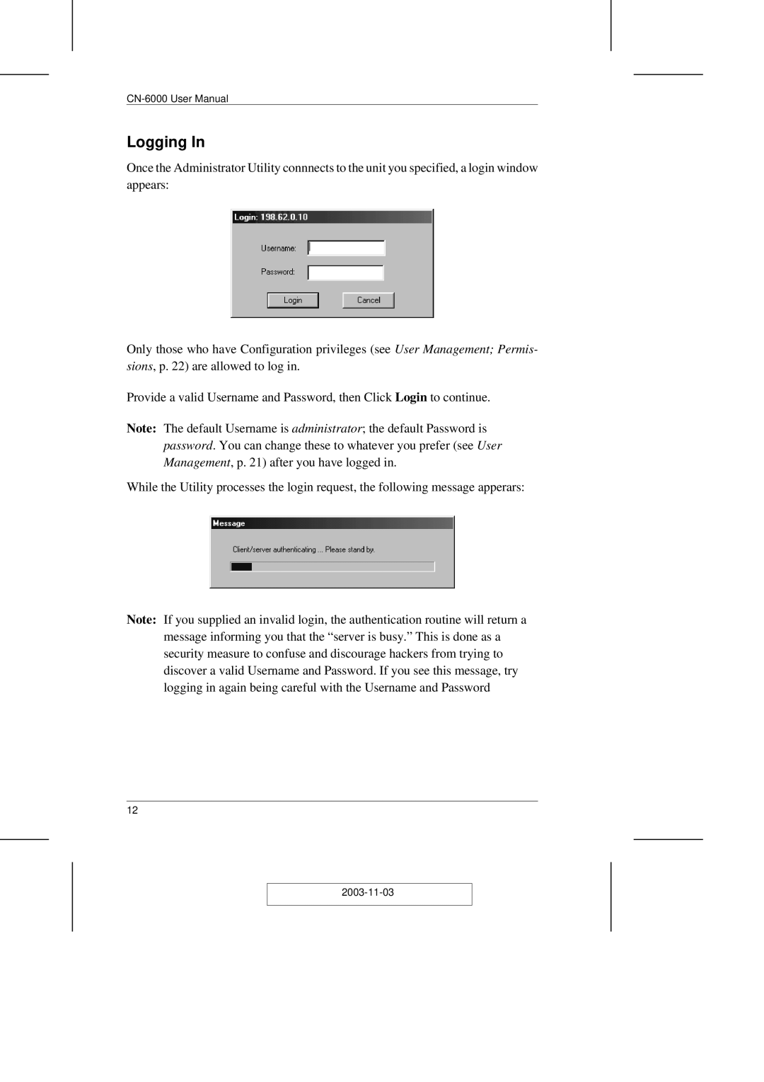 ATEN Technology CN-6000 user manual Logging 