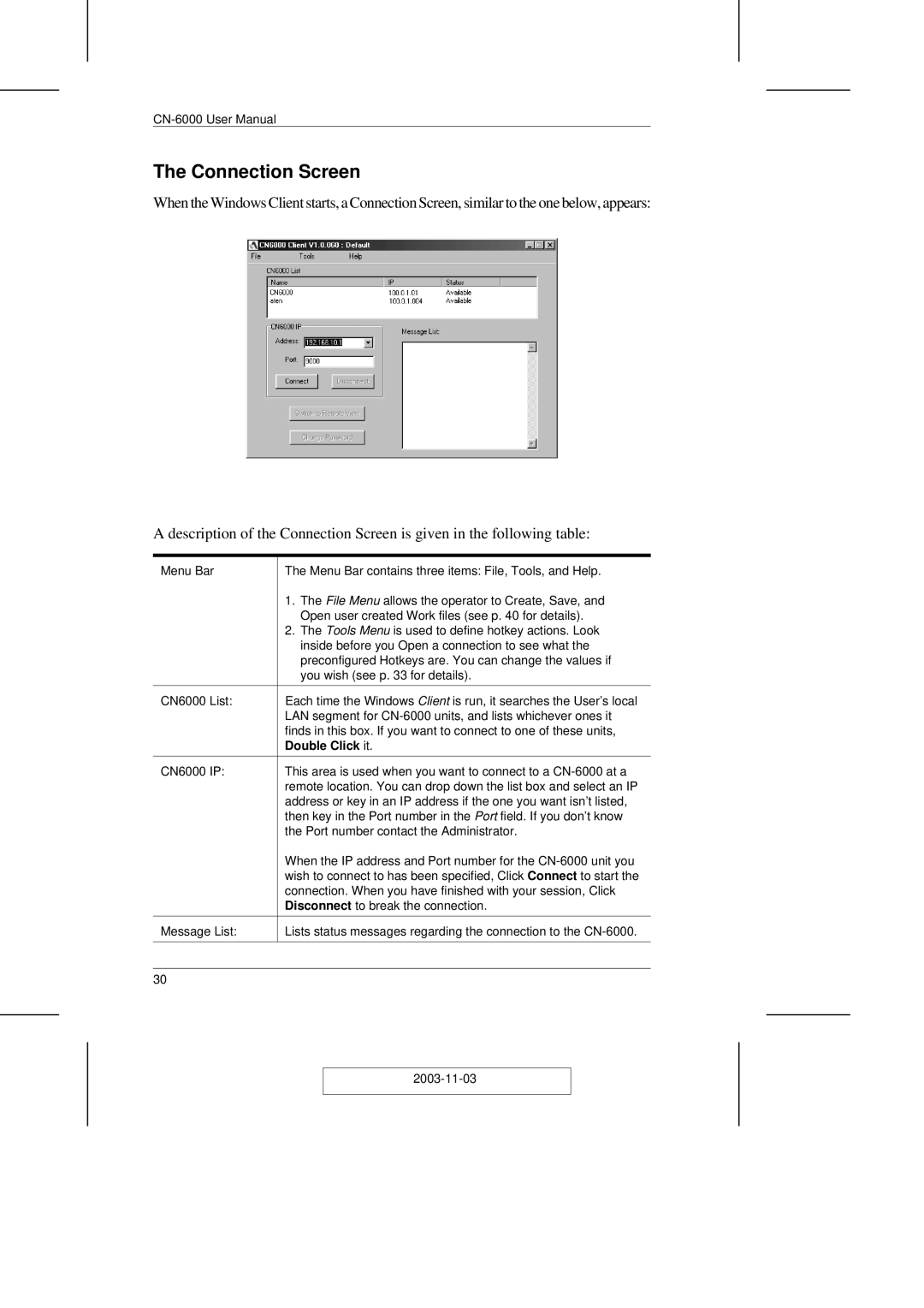 ATEN Technology CN-6000 user manual Connection Screen, Double Click it 