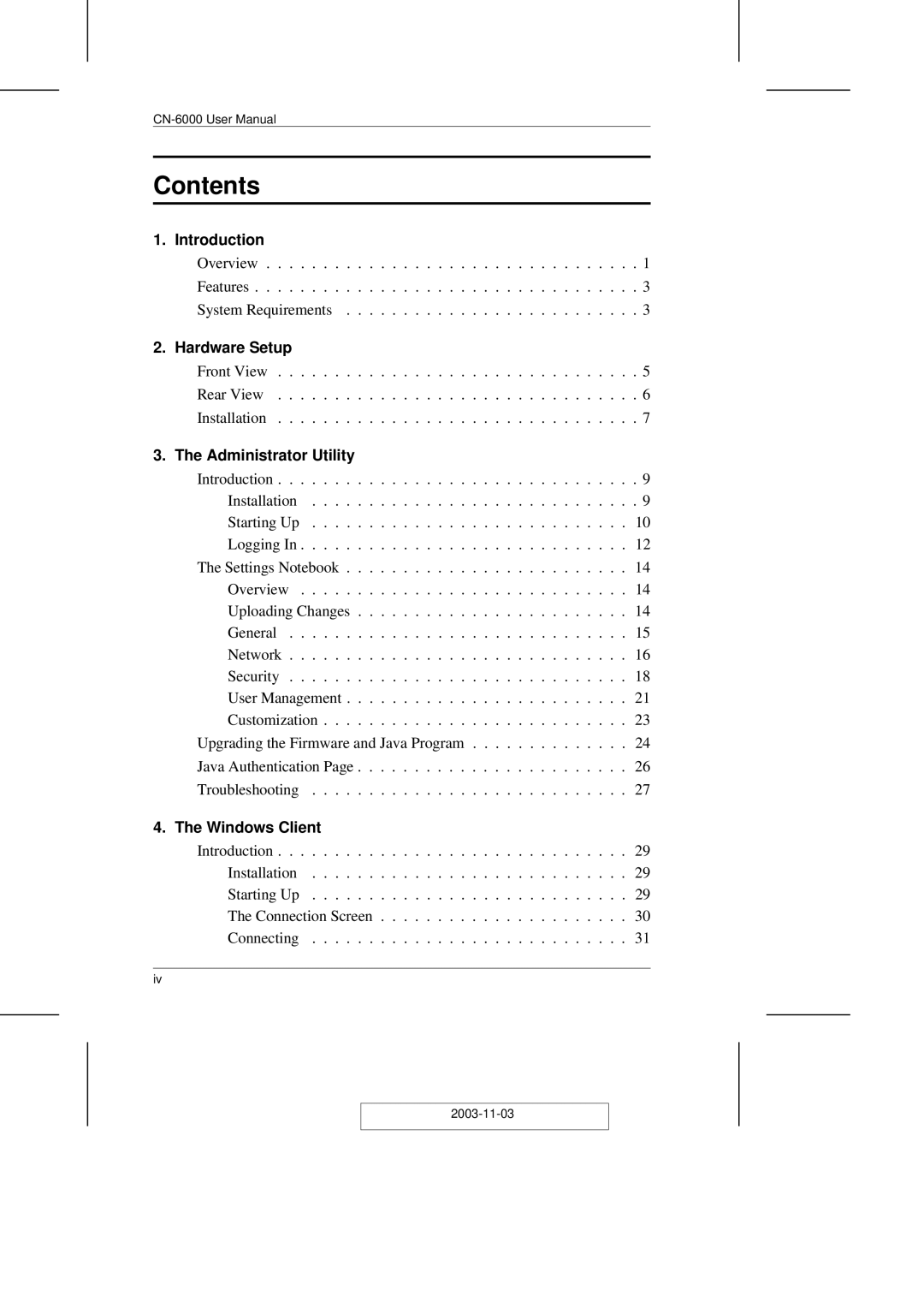 ATEN Technology CN-6000 user manual Contents 