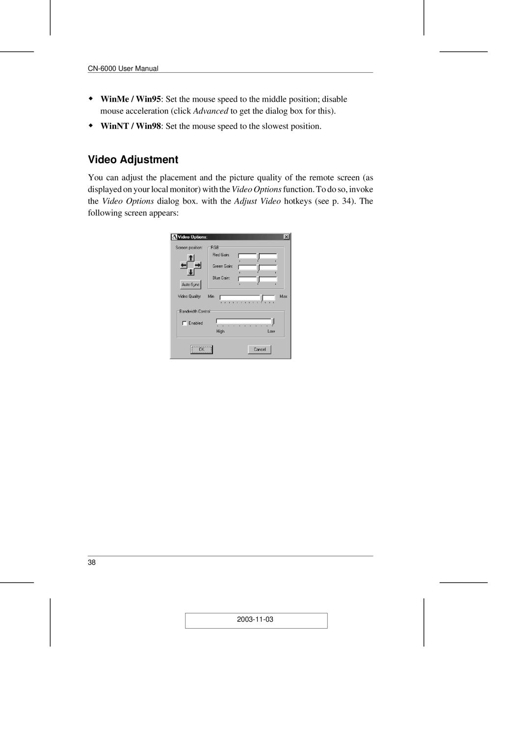 ATEN Technology CN-6000 user manual Video Adjustment 