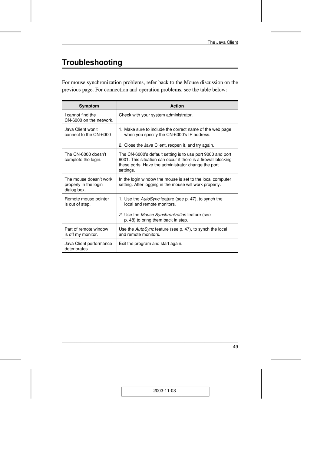 ATEN Technology CN-6000 user manual Use the Mouse Synchronization feature see 