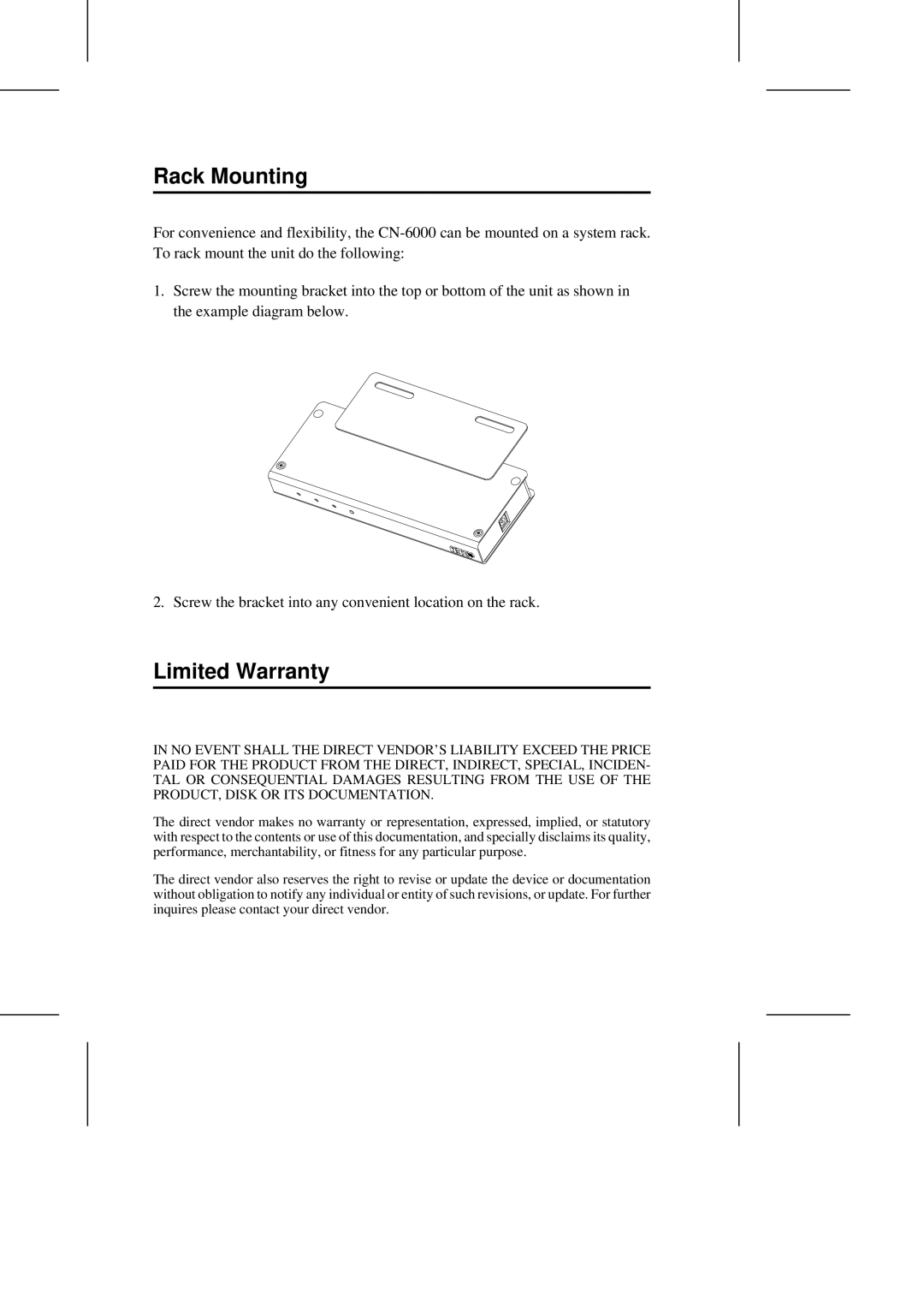 ATEN Technology CN-6000 user manual Rack Mounting, Limited Warranty 