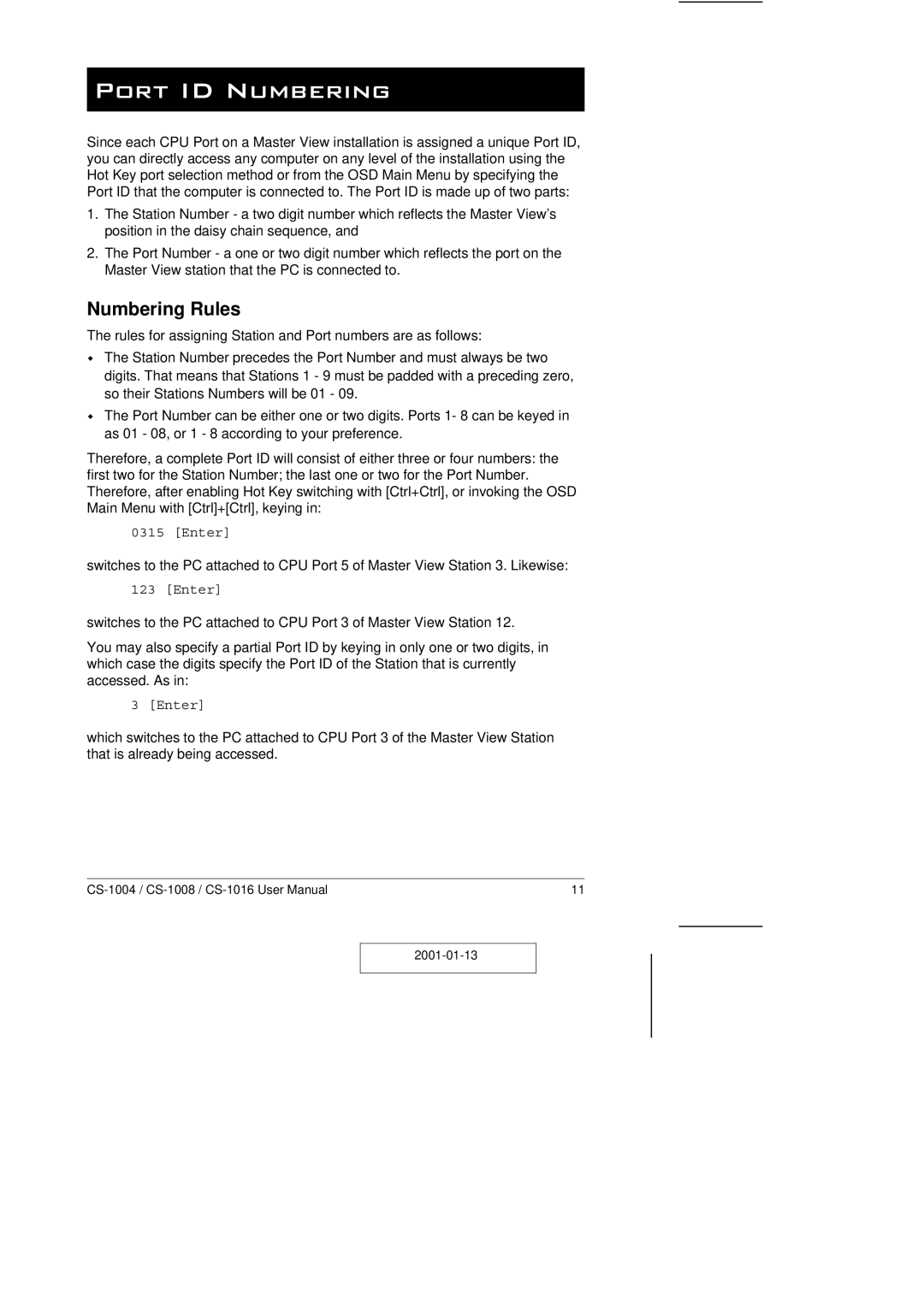 ATEN Technology CS-1004, CS-1016, CS-1008 user manual Port ID Numbering, Numbering Rules 