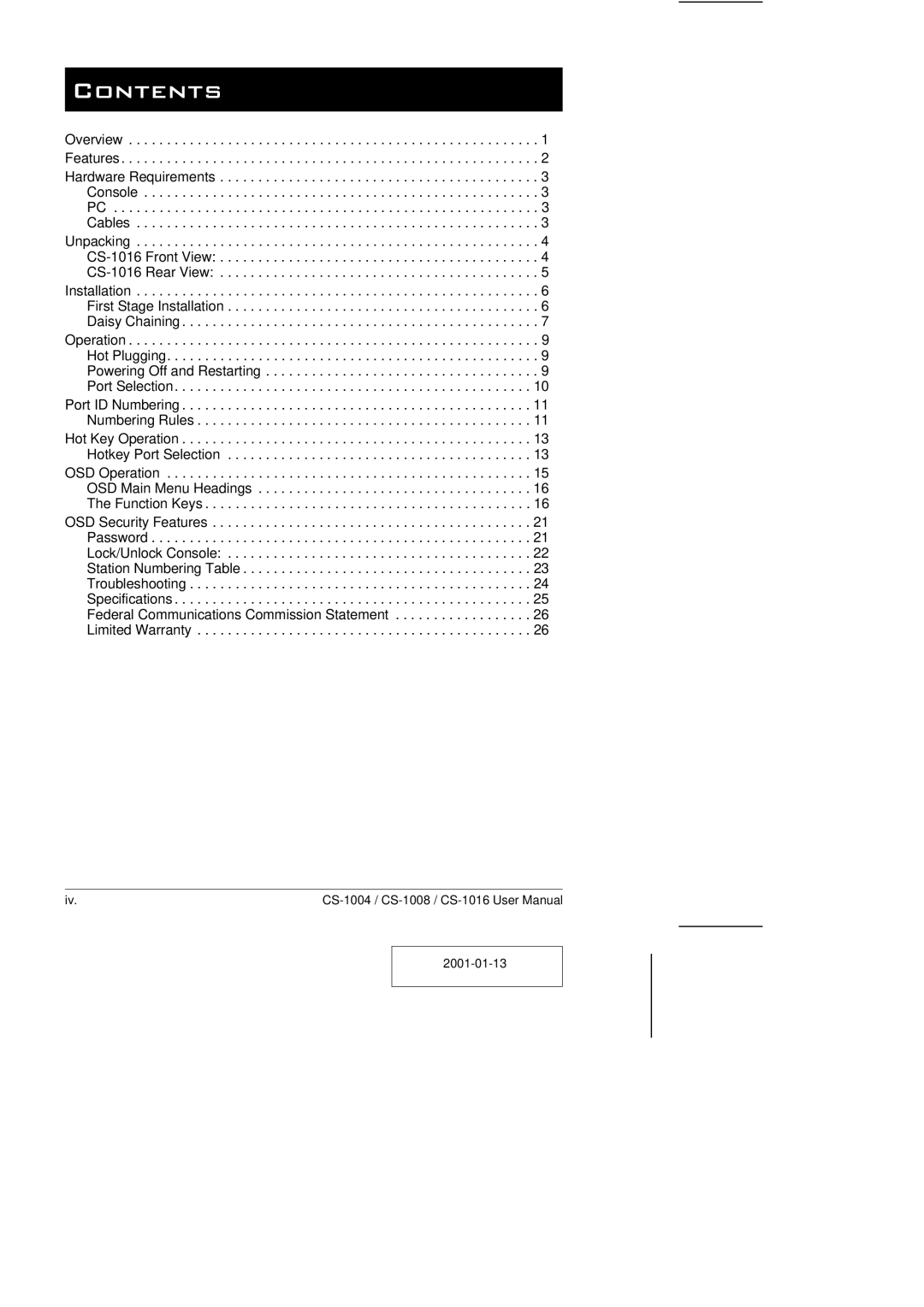 ATEN Technology CS-1016, CS-1004, CS-1008 user manual Contents 