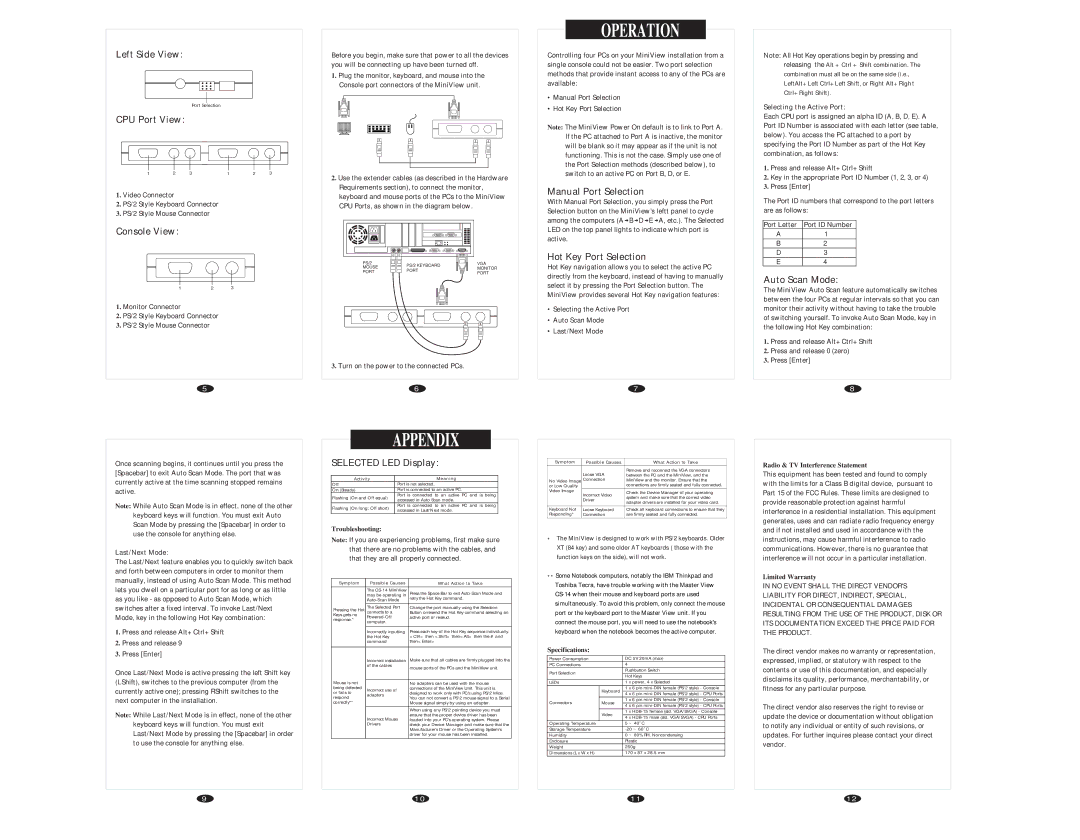 ATEN Technology CS-14 appendix Appendix, Operation 