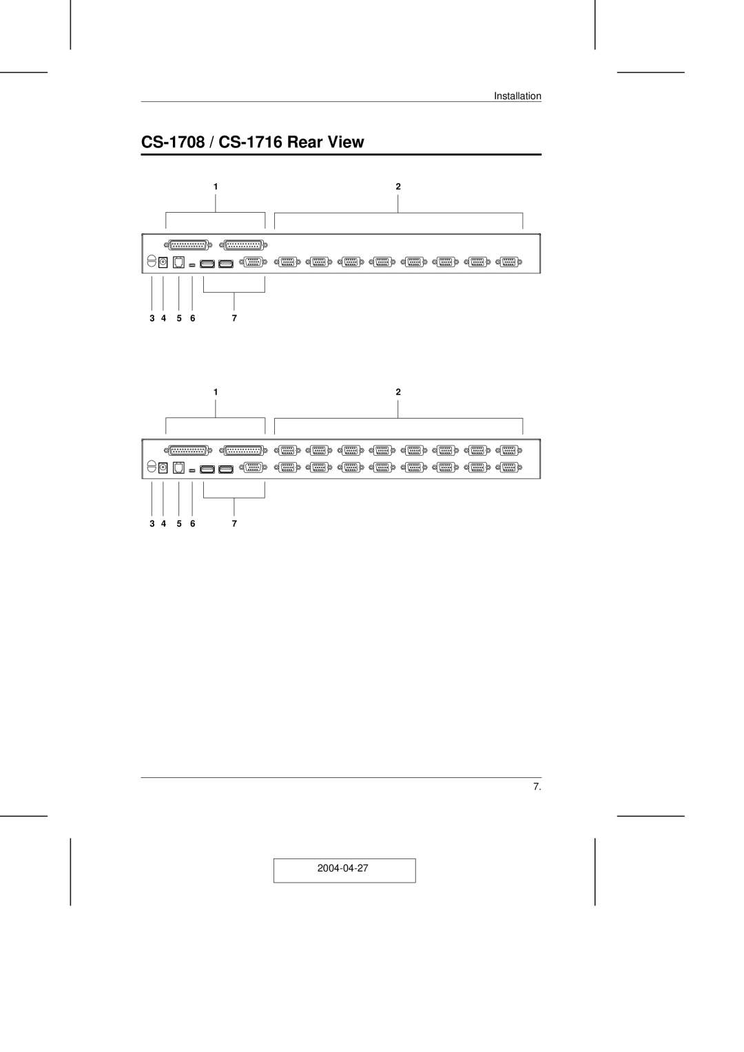 ATEN Technology user manual CS-1708 / CS-1716 Rear View 