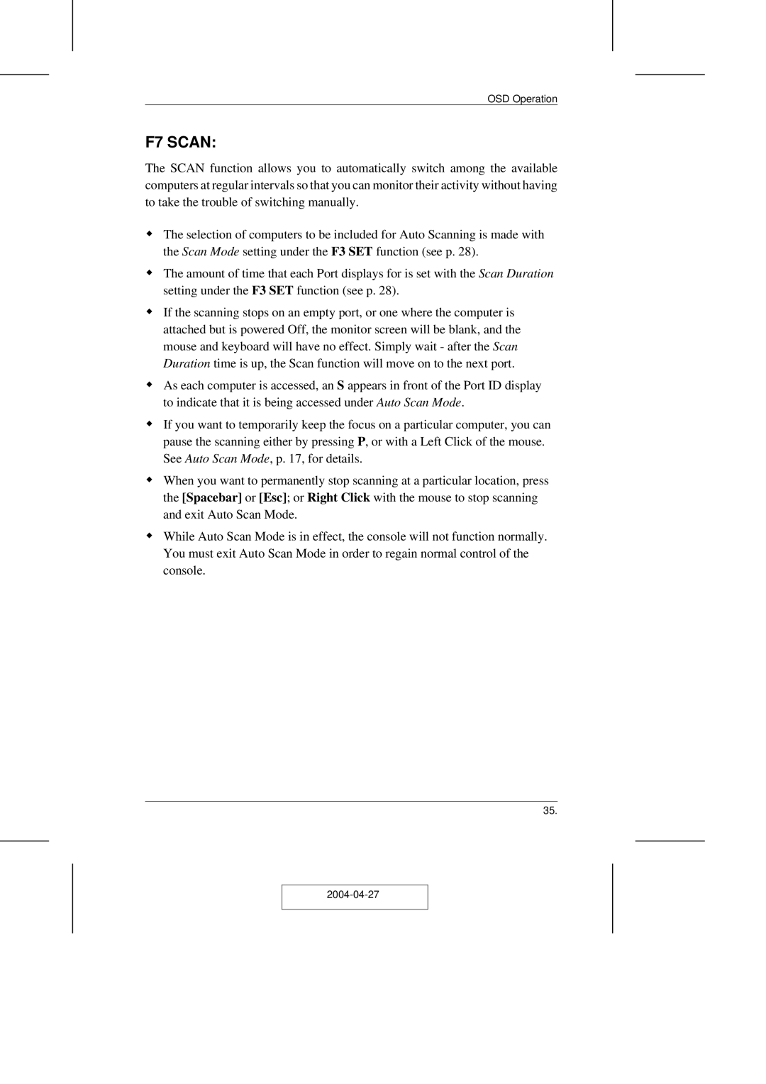 ATEN Technology CS-1708 user manual F7 Scan 