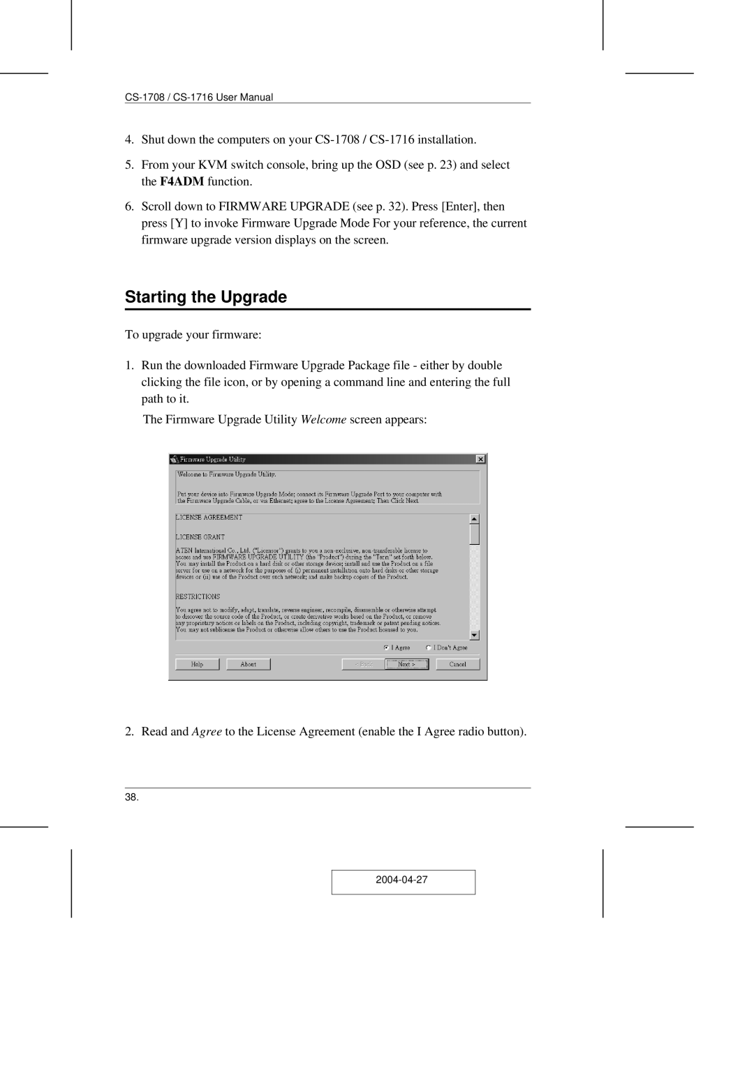 ATEN Technology CS-1708 user manual Starting the Upgrade 