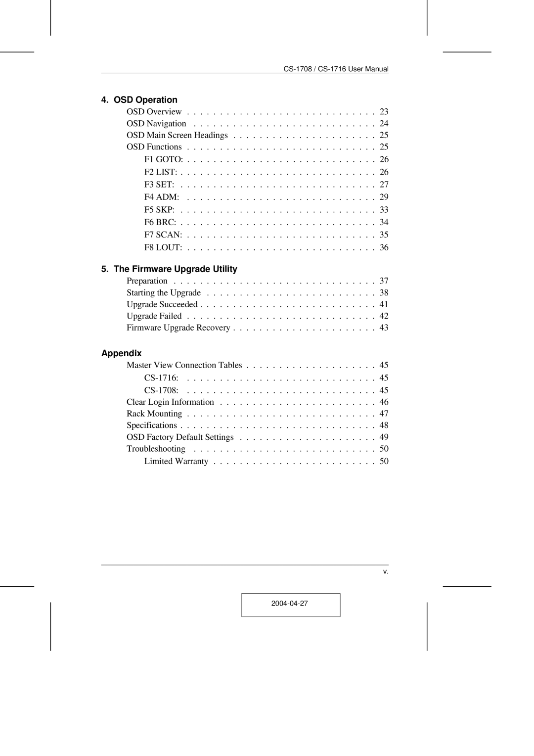 ATEN Technology CS-1708 user manual OSD Operation 