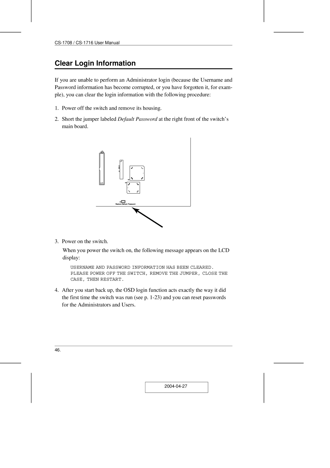 ATEN Technology CS-1708 user manual Clear Login Information 