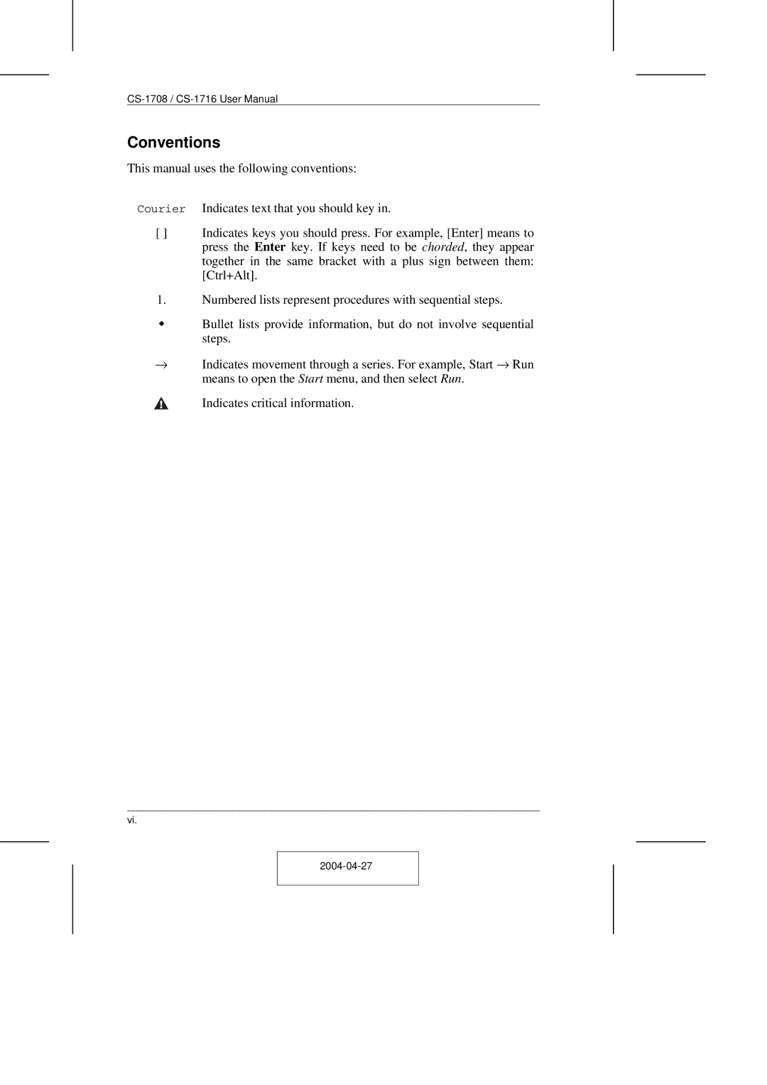 ATEN Technology CS-1708 user manual Conventions 