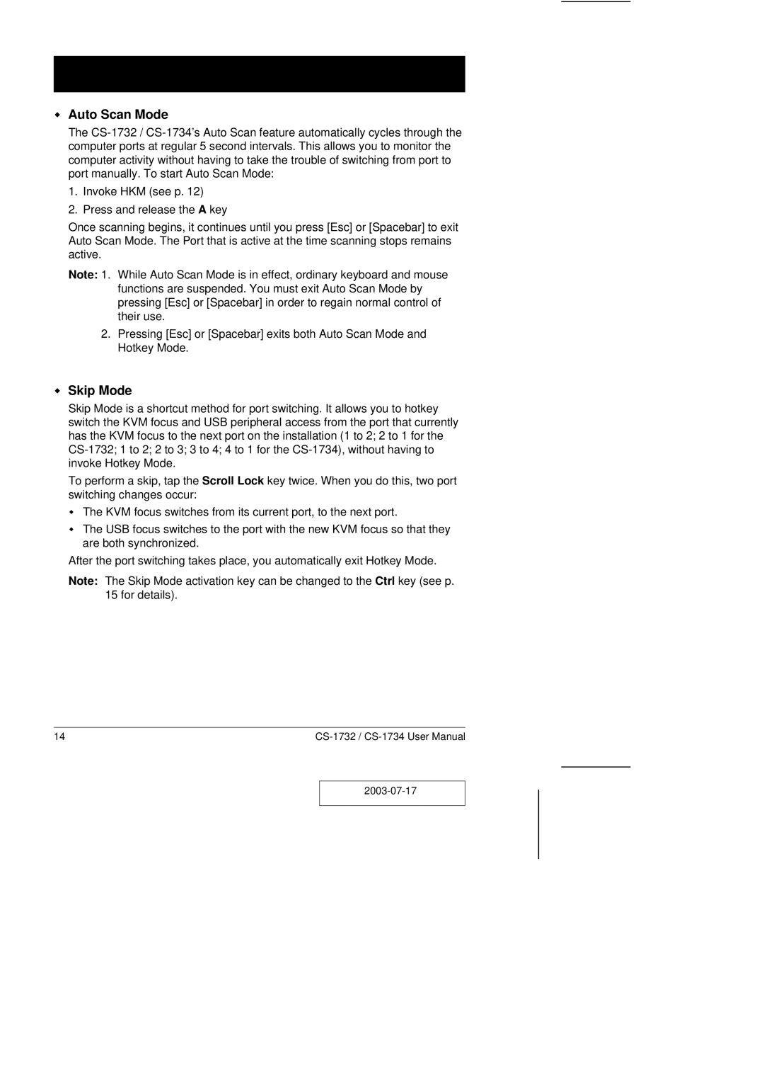 ATEN Technology CS-1732 user manual Auto Scan Mode 