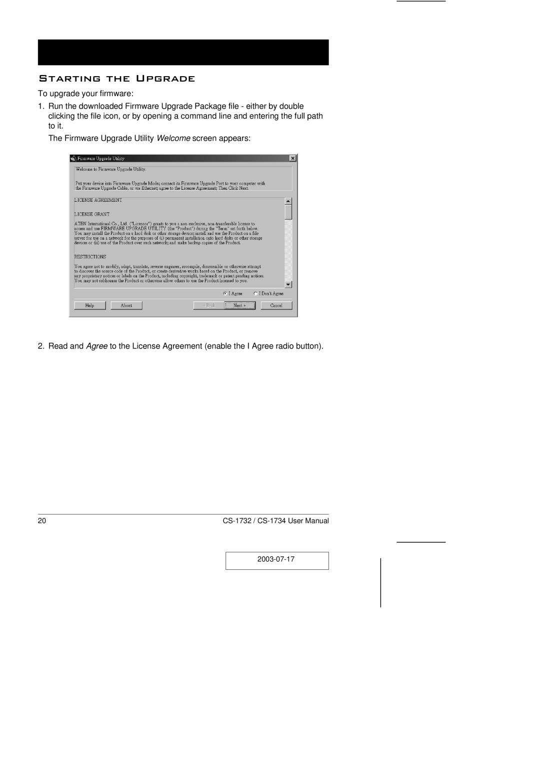 ATEN Technology CS-1732 user manual Starting the Upgrade 