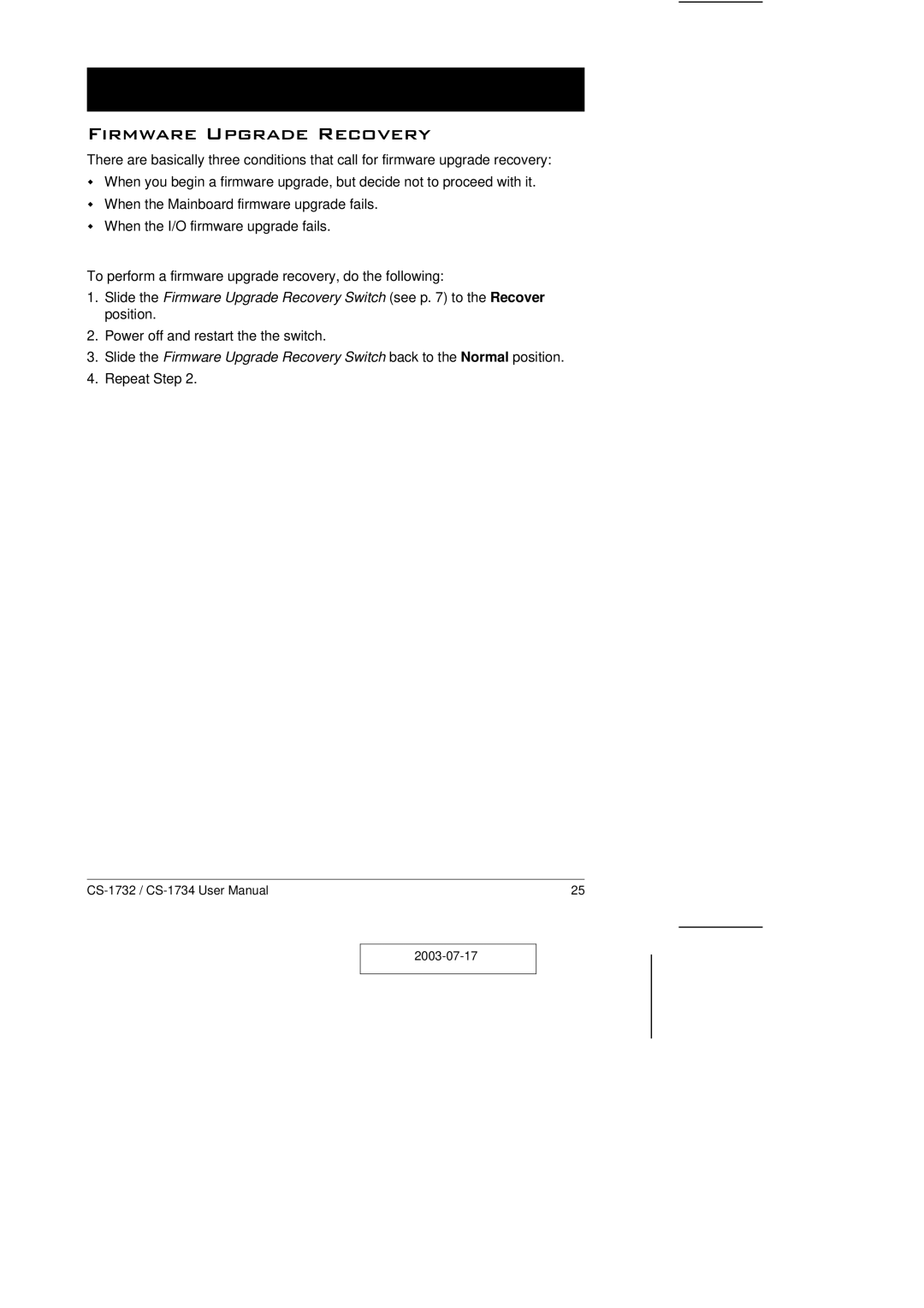 ATEN Technology CS-1732 user manual Firmware Upgrade Recovery 