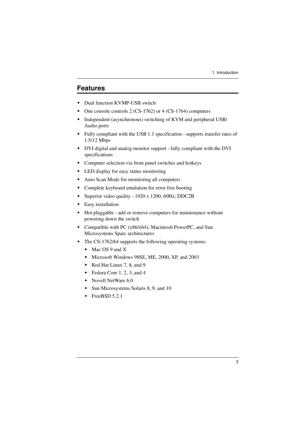 ATEN Technology CS-1762, CS-1764 user manual Features 