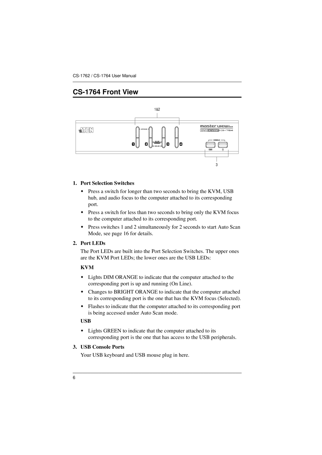 ATEN Technology CS-1762 user manual CS-1764 Front View 