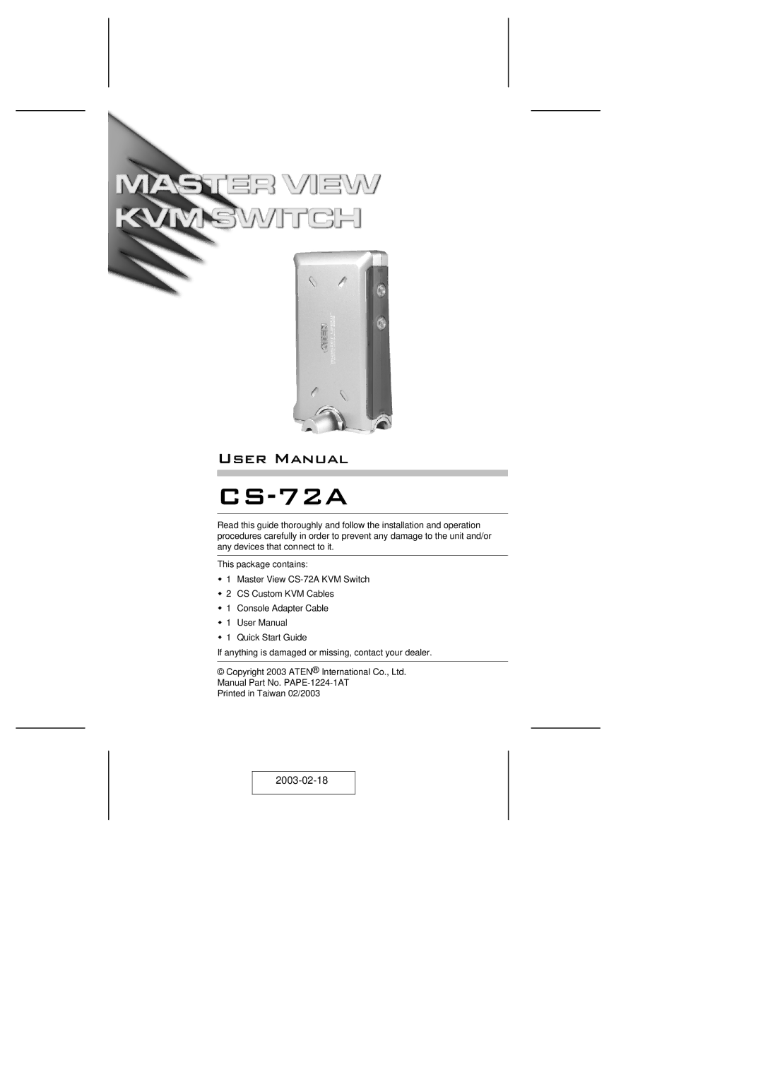 ATEN Technology CS-72A user manual 