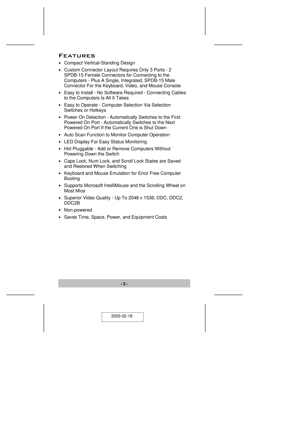 ATEN Technology CS-72A user manual Features, Compact Vertical-Standing Design 