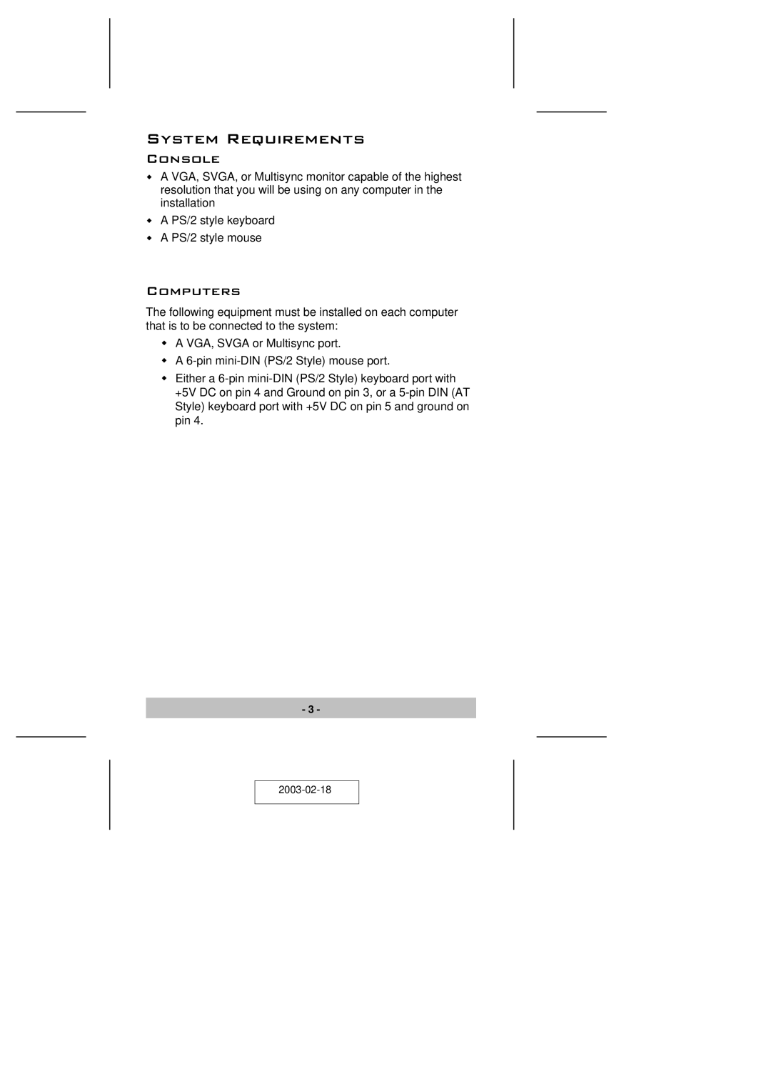 ATEN Technology CS-72A user manual System Requirements, Console, Computers 