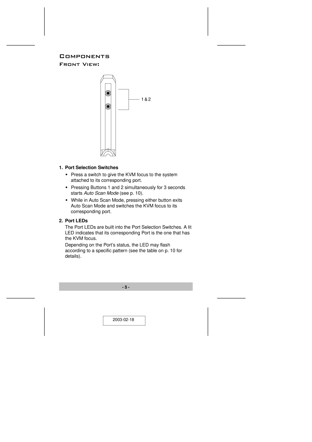 ATEN Technology CS-72A user manual Components, Front View, Port Selection Switches, Port LEDs 