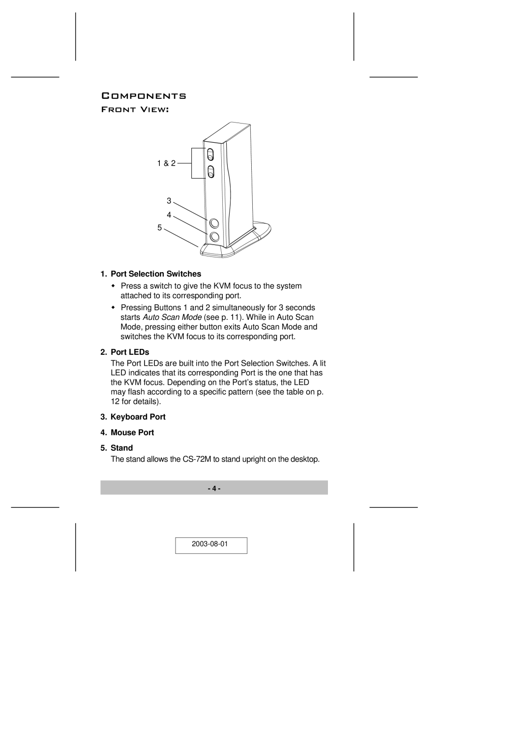 ATEN Technology CS-72M user manual Components, Front View 