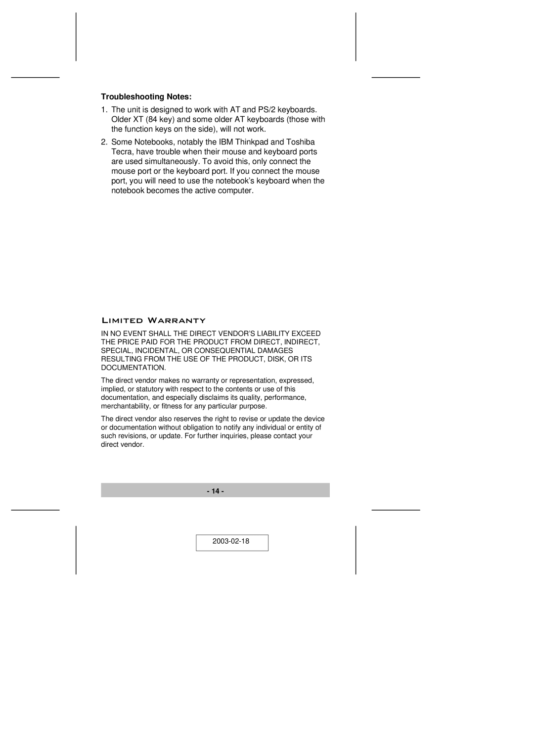 ATEN Technology CS-74A user manual Limited Warranty, Troubleshooting Notes 