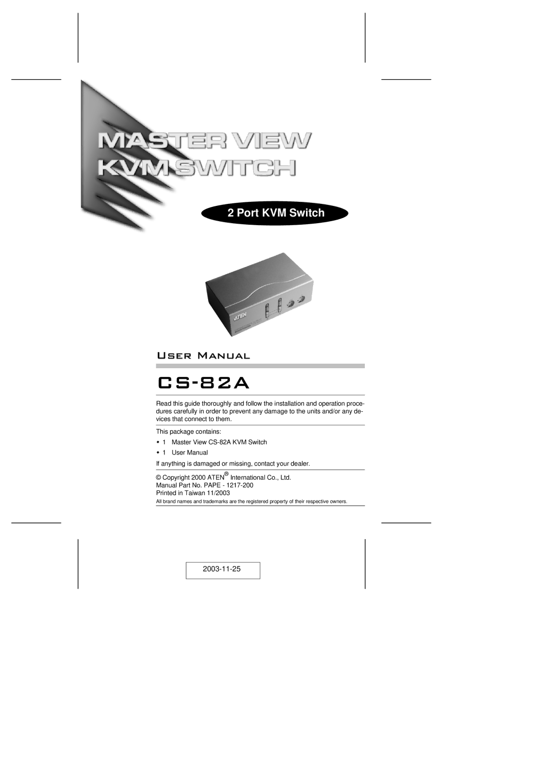 ATEN Technology CS-82A user manual 