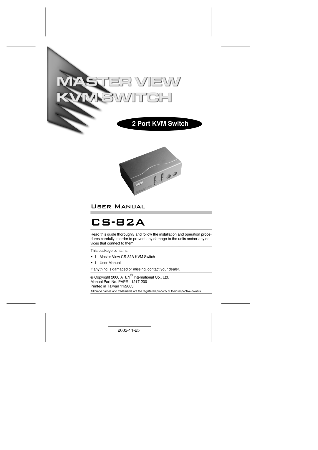 ATEN Technology CS-82A user manual User Manual, Port KVM Switch 