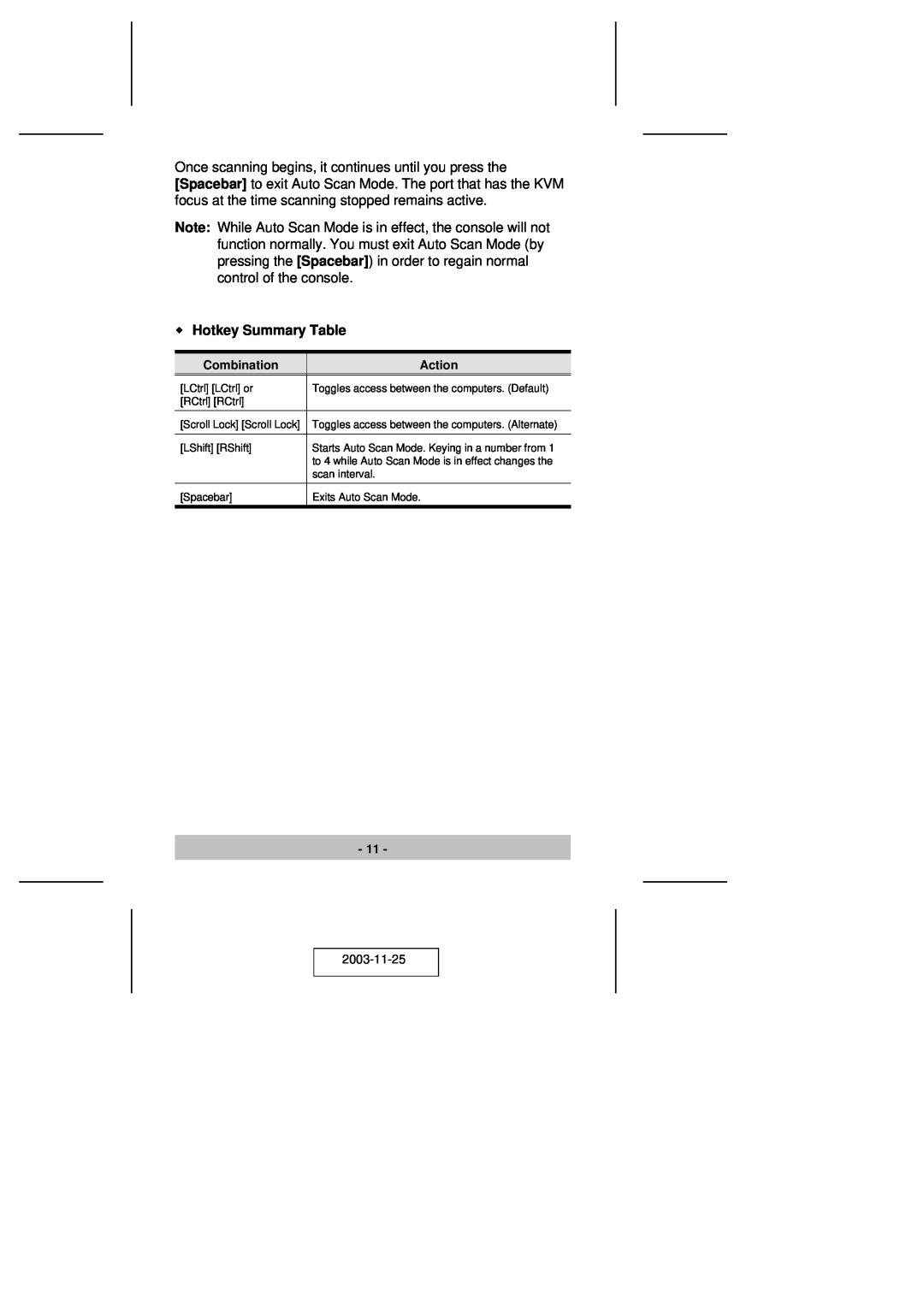 ATEN Technology CS-82A user manual M Hotkey Summary Table, Combination, Action 