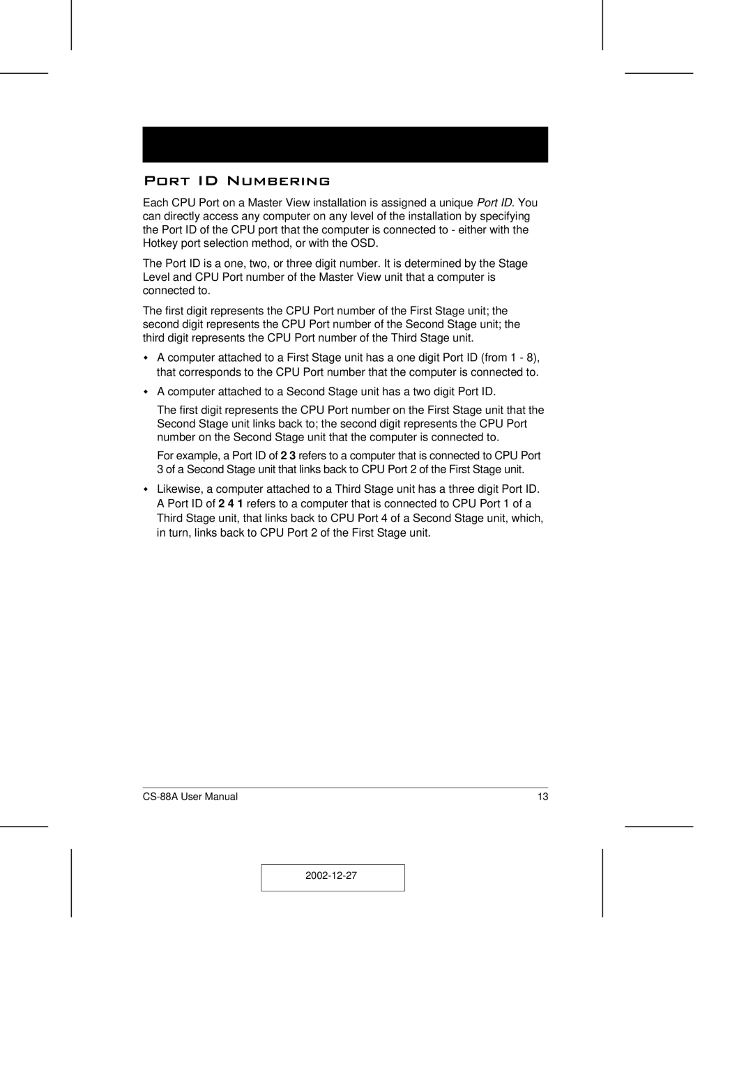 ATEN Technology CS-88A user manual Port ID Numbering 