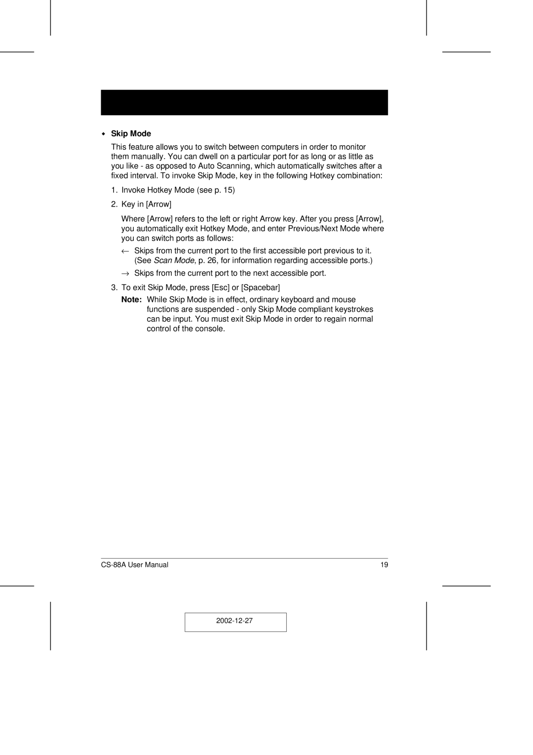 ATEN Technology CS-88A user manual Skip Mode 