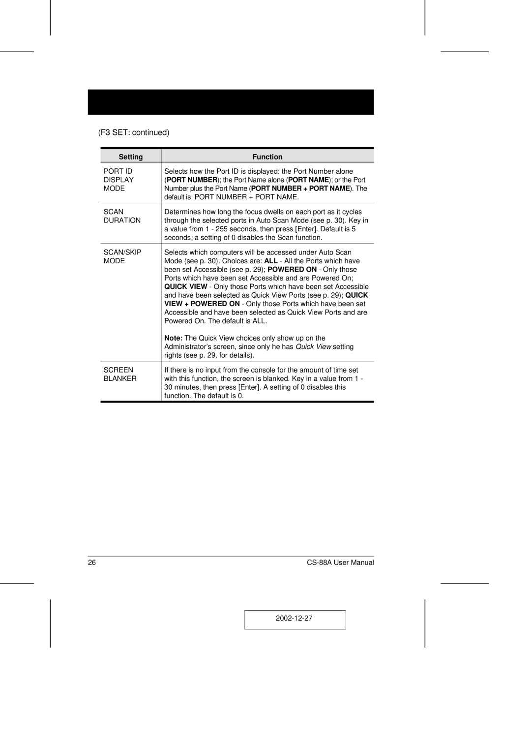 ATEN Technology CS-88A user manual Mode, Scan/Skip, Screen, Blanker 