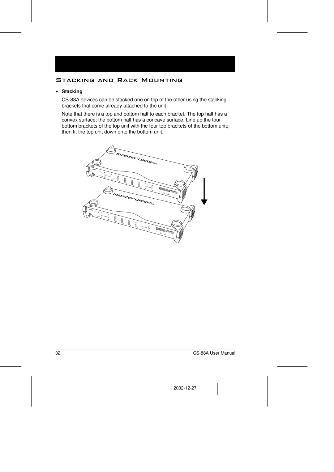 ATEN Technology CS-88A user manual Stacking and Rack Mounting 