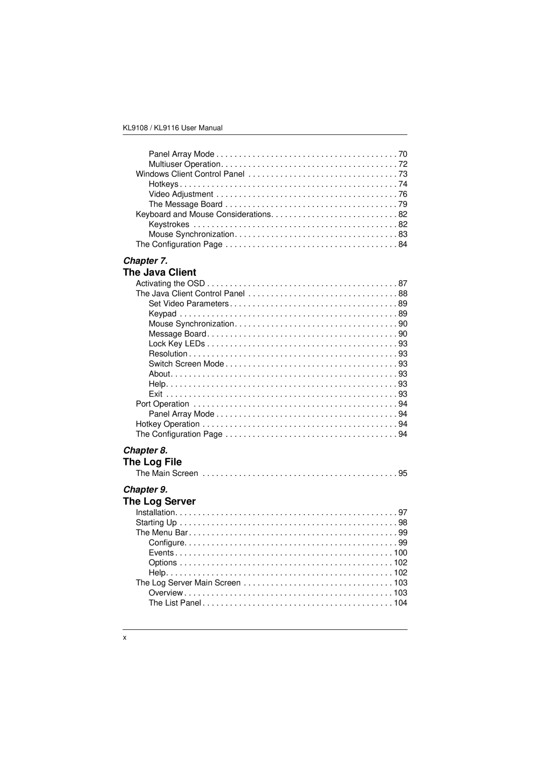 ATEN Technology KL9108, KL9116 user manual Java Client, Log File, Log Server 