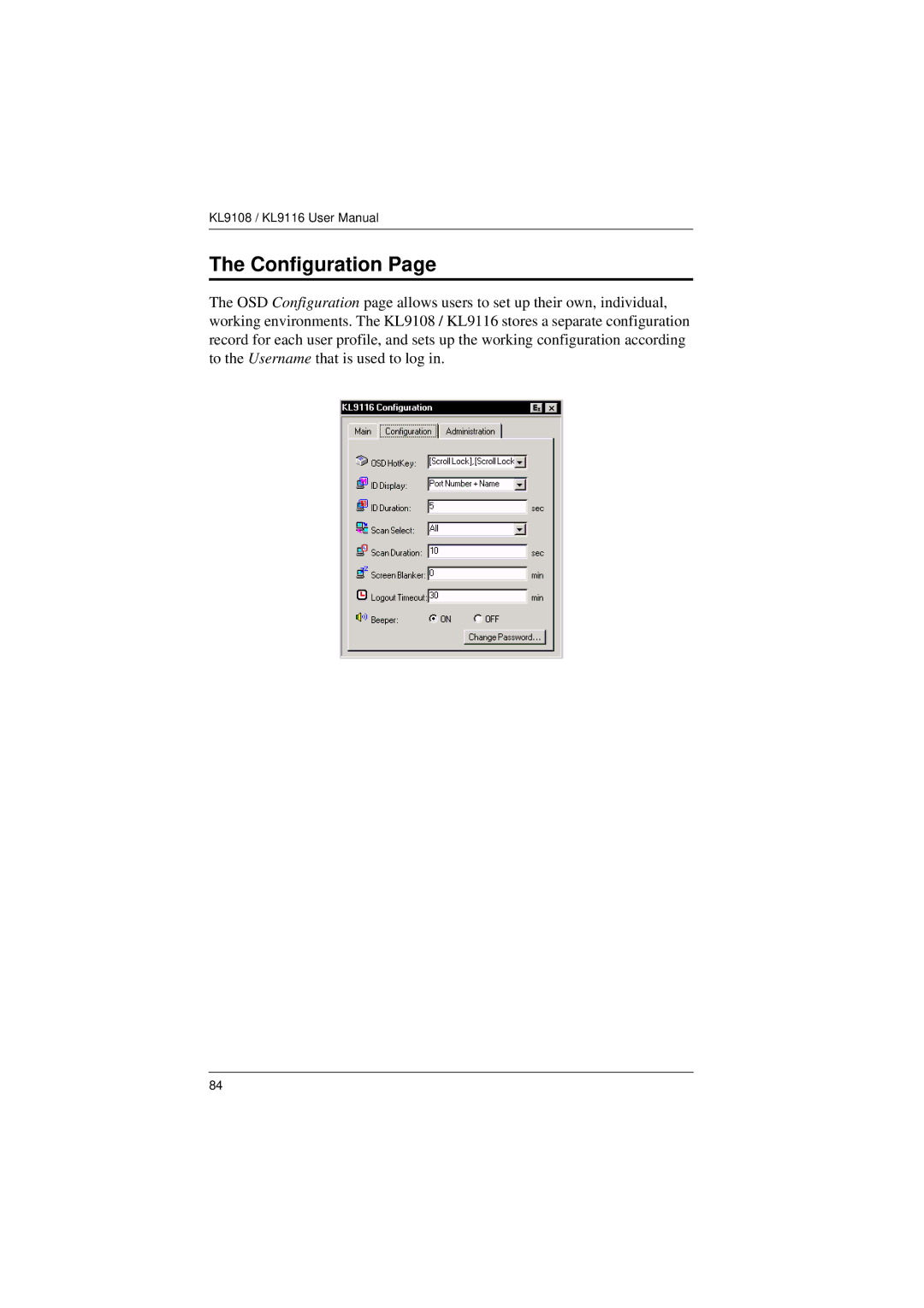 ATEN Technology KL9108, KL9116 user manual Configuration 