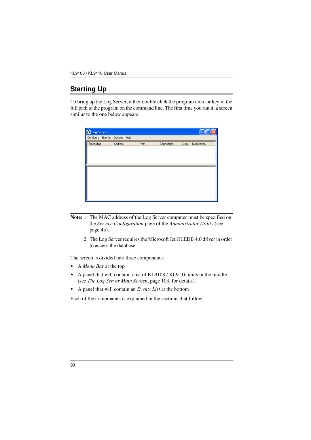 ATEN Technology KL9108, KL9116 user manual Starting Up 