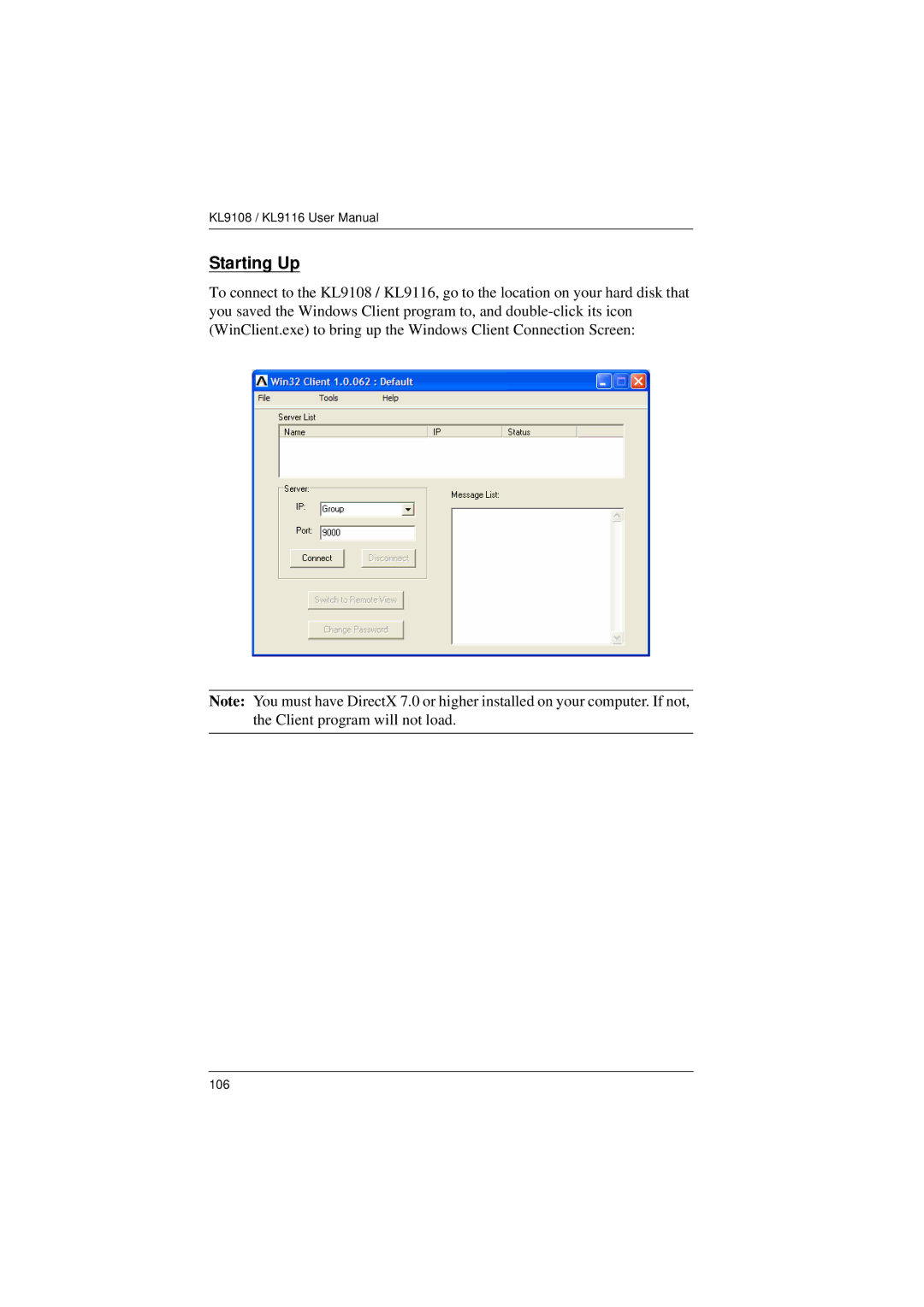 ATEN Technology KL9108, KL9116 user manual Starting Up 