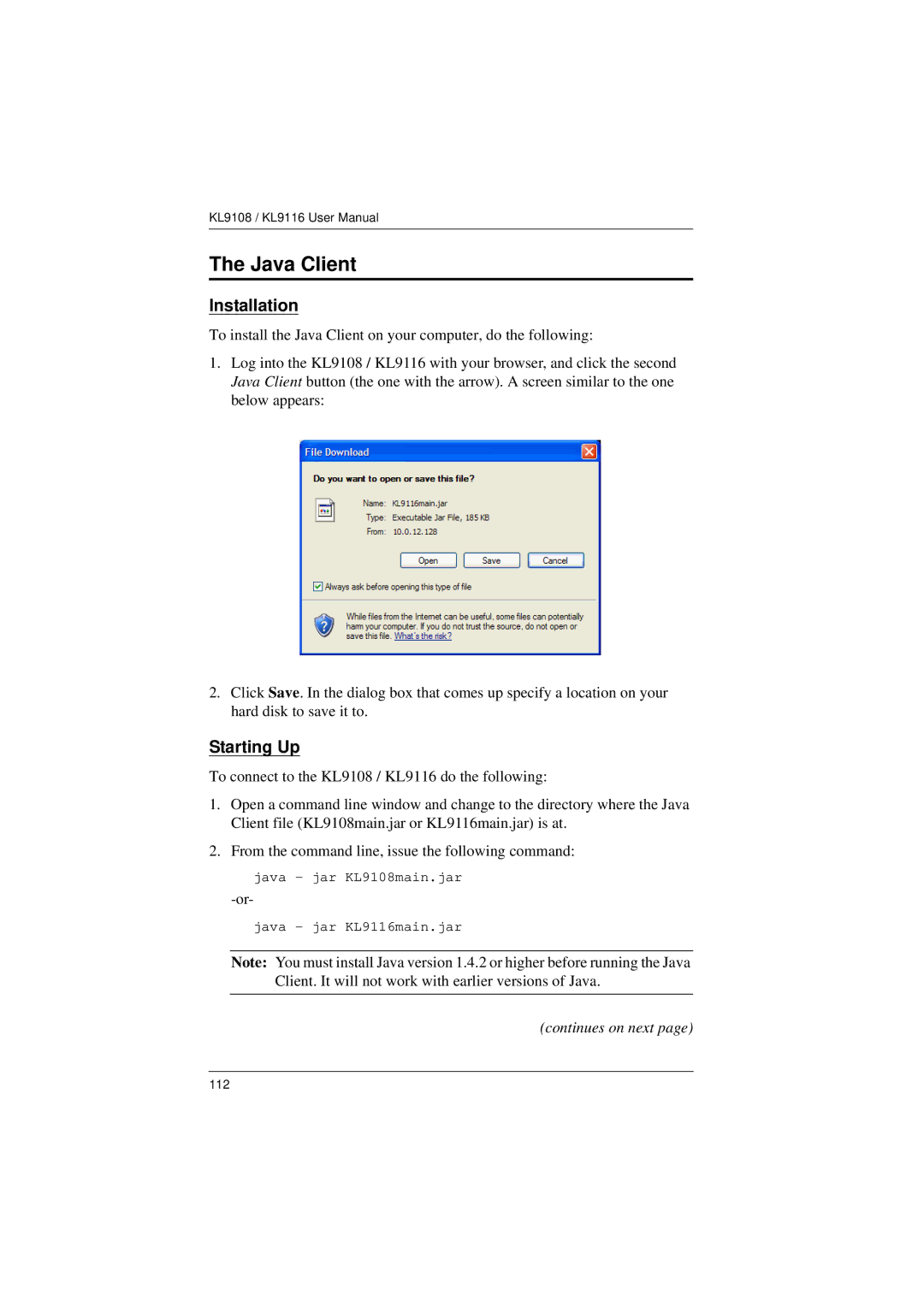 ATEN Technology KL9108, KL9116 user manual Java Client, Installation 