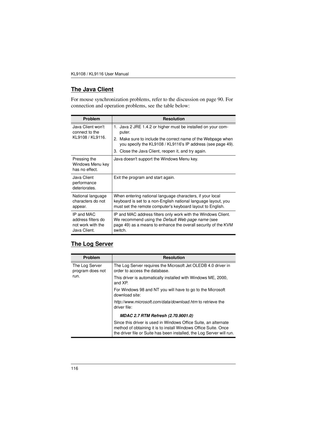 ATEN Technology KL9108, KL9116 user manual Log Server 