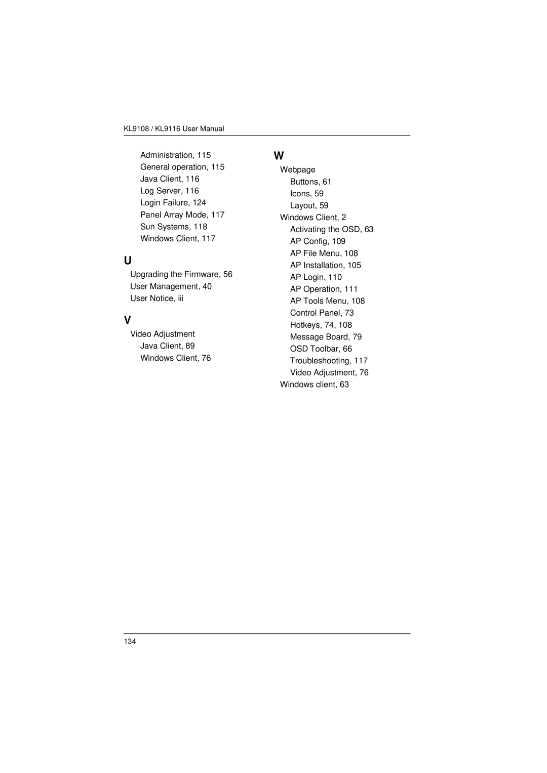 ATEN Technology KL9108, KL9116 user manual 134 