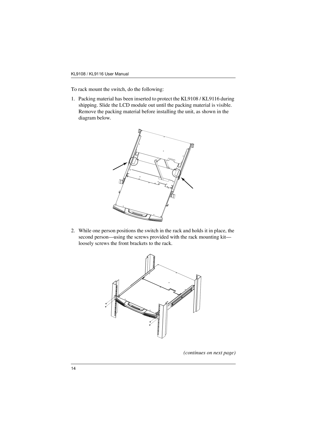 ATEN Technology KL9108, KL9116 user manual Continues on next 